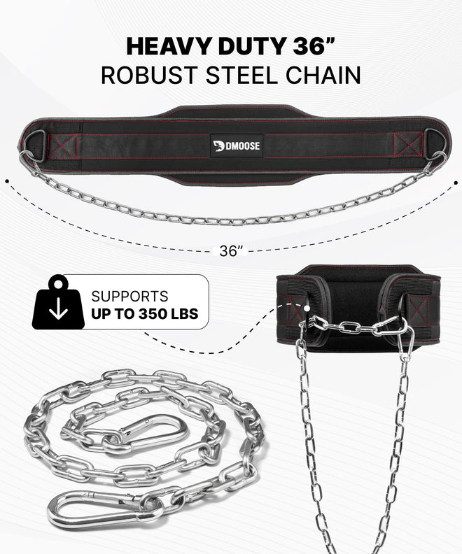 DMoose Dip Belt for Weightlifting, Weight Belt with Chain for Pullup, Gym Lifting Belt for Powerlifting, Squat, Bodybuilding, Heavy Duty Steel, Workout Belt with Comfortable Neoprene Support 🍁 All In One Marketplace Canada