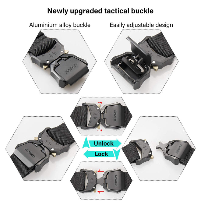 JUKMO Tactical Belt, Military Hiking Rigger 1.5 inches Nylon Web Work Belt with Heavy Duty Quick Release Buckle (Black, Small) 🍁 All In One Marketplace Canada
