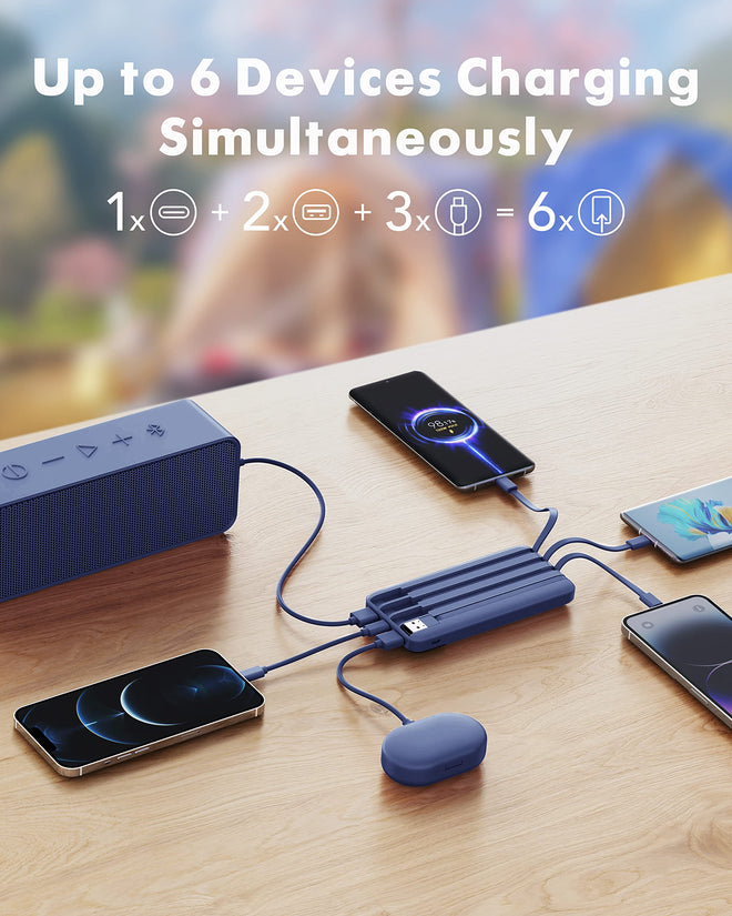 Charmast Portable Charger with Built in Cables, Power Bank with Cords Wires, Slim 10000mAh Travel Battery Pack 6 Outputs 3 Inputs 3A Fast Charging for Samsung Google Pixel LG Moto iPhone iPad 🍁 All In One Marketplace Canada