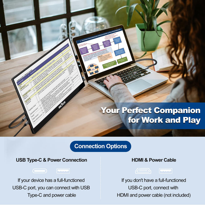 InnoView Portable Monitor 15.6" 1080P Portable Monitor for Laptop with Protective Sleeve Built-in 90° Adjustable Stand USB C HDMI Ultra-Slim Laptop Screen Extender for MacBook Phone PS Xbox Switch 🍁 All In One Marketplace Canada