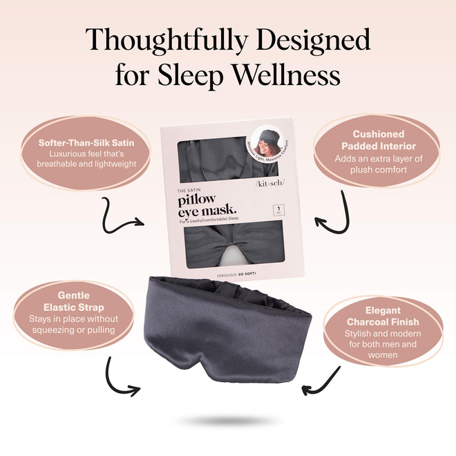 Kitsch Satin Sleep Mask - Eye Masks for Sleep, Softer Than Silk Satin Sleeping Mask Blindfold and Sleep Masks for Women and Men, Eye Care Travel Essentials - Charcoal Black 🍁 All In One Marketplace Canada