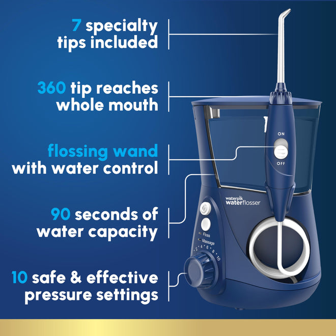 Waterpik Aquarius Water Flosser For Teeth Cleaning, Gums, Braces, Dental Care, Electric Power With 10 Settings, 7 Tips For Multiple Users & Needs, CDA Validated, Blue WP-663, Packaging May Vary 🍁 All In One Marketplace Canada