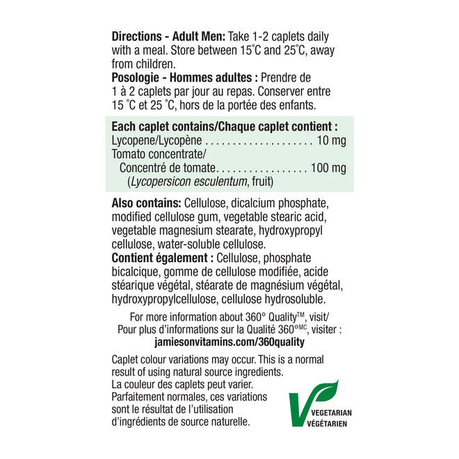 Jamieson Lycopene with Tomato Concentrate, 60 Caplets, Powerful Antioxidant and Supports Prostate Health. Gluten-Free, Lactose-Free, No Artificial Colours or Flavours, Proudly Canadian 🍁 All In One Marketplace Canada