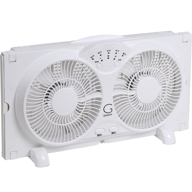 Genesis Twin Fan High Velocity Reversible AirFlow Fan, LED Indicator Lights Adjustable Thermostat & Max Cool Technology, ETL Certified, White (A1WINDOWFAN) 🍁 All In One Marketplace Canada