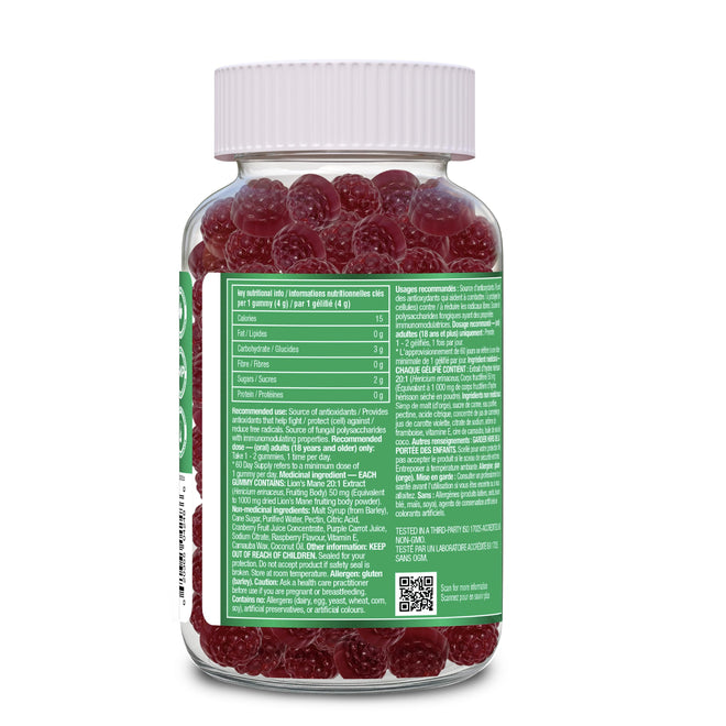 Organika Lion’s Mane Mushroom Gummies – 2000 mg Equivalent per Serving | Brain & Immune Support | Antioxidant Mushroom Supplement | Raspberry Flavour- 60 gummies 🍁 All In One Marketplace Canada
