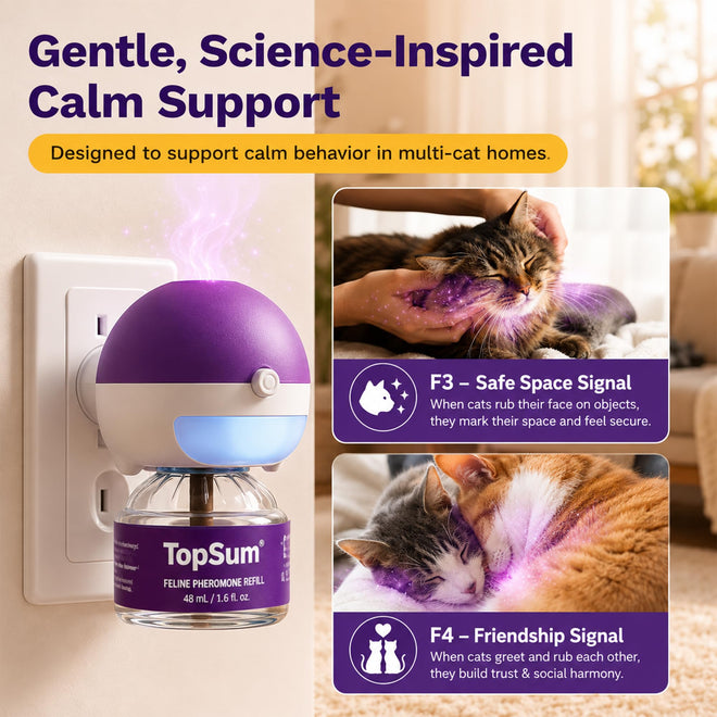 TopSum Cat Pheromone Diffuser: Cat Calming Diffuser for Spraying, Scratching, Excessive Meowing & Multi-Cat Homes, Ideal for Cats Alone at Home - VHP Registered NN.Z4H1 (6 Refills) 🍁 All In One Marketplace Canada