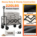 220LBS Collapsible Foldable Wagon Carts - Heavy Duty Portable Folding Utility Wagons with All-Terrain Wheels for Grocery Sports Shopping Camping Garden Beach, 2 Drink Holders/Lightweight/Black 🍁 All In One Marketplace Canada