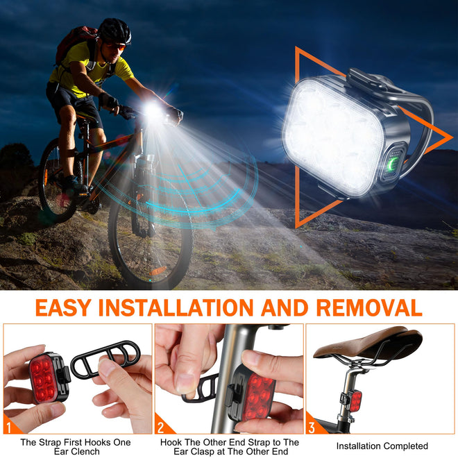 Bike Lights, Combination of Bike Front Light and Tail Light, IP65 Waterproof USB Charging, Equipped with 6 Ultra-Bright LED Beads, 4+6 Lighting Modes, Suitable for Riding at Night 🍁 All In One Marketplace Canada