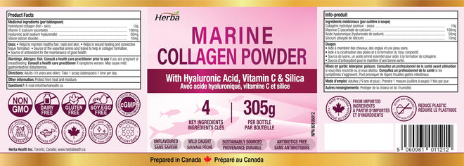 Herba Marine Collagen Powder for Women & Men with Hyaluronic Acid, Vitamin C, and Silica – 305g | Made in Canada | Wild Caught | Hydrolyzed Collagen Peptides | Antibiotics Free | Sustainably Sourced 🍁 All In One Marketplace Canada