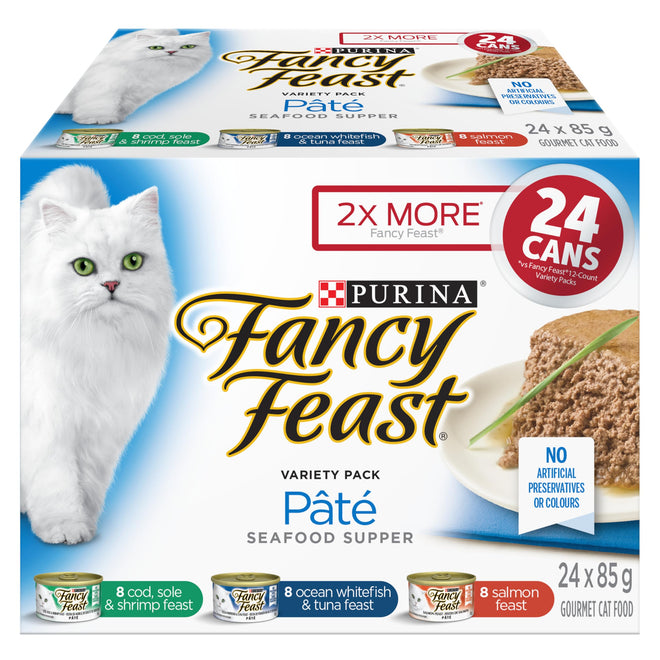 Fancy Feast Seafood Supper Wet Cat Food, Pate Variety Pack 3 Flavours - 85 g Can (24 Pack) 🍁 All In One Marketplace Canada