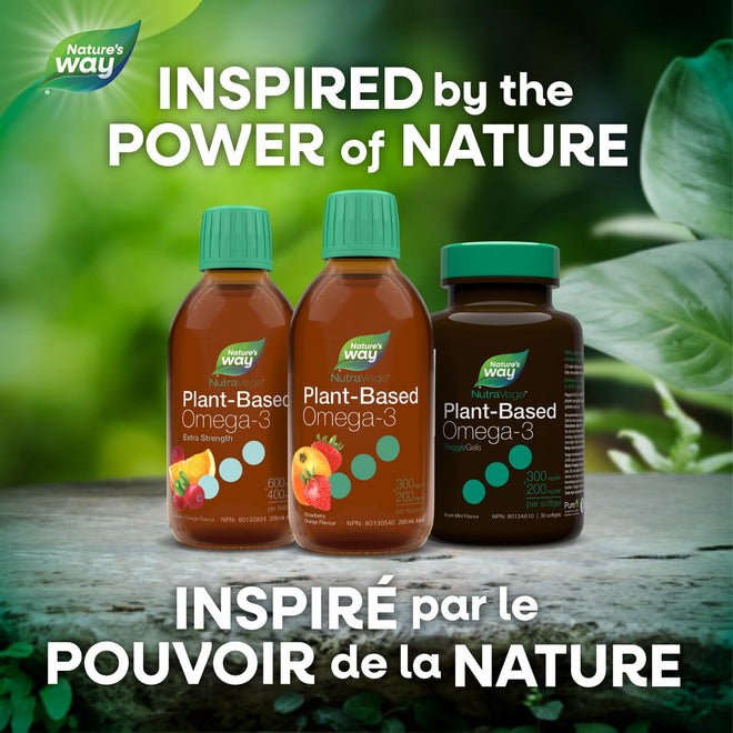 Nature's Way NutraVege Plant-Based Omega-3 – Vegetarian Liquid Omega-3 Supplement with 150mg EPA + 300mg DHA - Strawberry Orange Flavour – Support Heart, Eyes and Brain Function in Adults, 200ml 🍁 All In One Marketplace Canada
