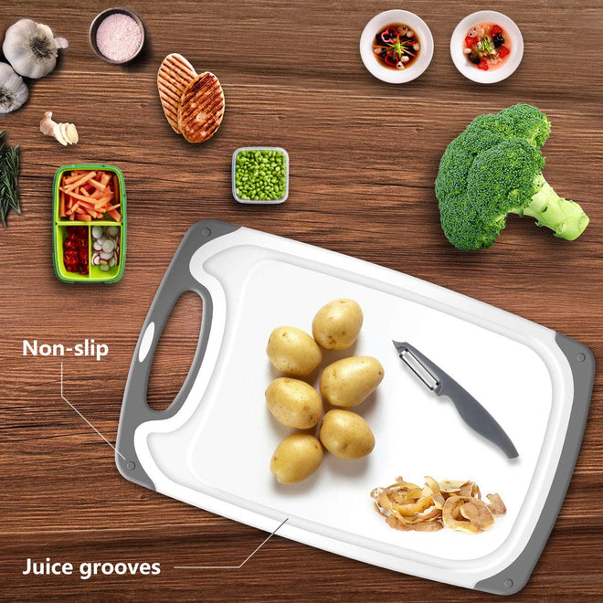Cutting Boards for Kitchen, Plastic Chopping Board Set of 4 with Non-Slip Feet and Deep Drip Juice Groove, Easy Grip Handle 🍁 All In One Marketplace Canada