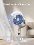 DREO Smart Fans for Bedroom, 120° +120° Omni-Directional Oscillating Fan, 90ft Quiet Pedestal Fan with RGB Light, 9 Speeds, 6 Modes, 20dB, 8H Timer, Wi-Fi/Voice, 37-42" Floor Fans with Remote, Silver 🍁 All In One Marketplace Canada