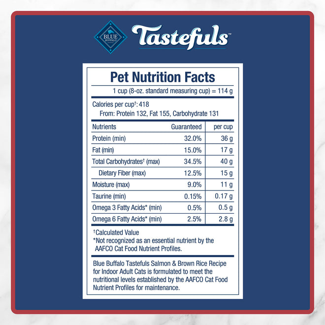 Blue Buffalo Tastefuls Salmon & Brown Rice Recipe Dry Indoor Cat Food for Adult Cats, Real Salmon First, Deliciously Healthy Natural Cat Food, Supports Digestive Care and Coat Health, 3.1kg Bag 🍁 All In One Marketplace Canada