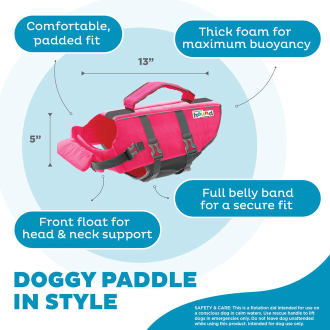 Outward Hound Granby Splash Dog Life Jacket with Handle, Reflective Floating Vest for Swimming & Boating, Maximum Buoyancy, All Skill Levels, Small Dogs & Puppies (16–20" Girth), Pink, Small 🍁 All In One Marketplace Canada