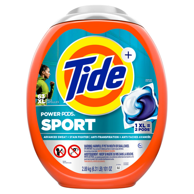 Tide Power Pods Sport Laundry Detergent Pacs, Advanced Sweat + Stain Fighter, 63 Count 🍁 All In One Marketplace Canada