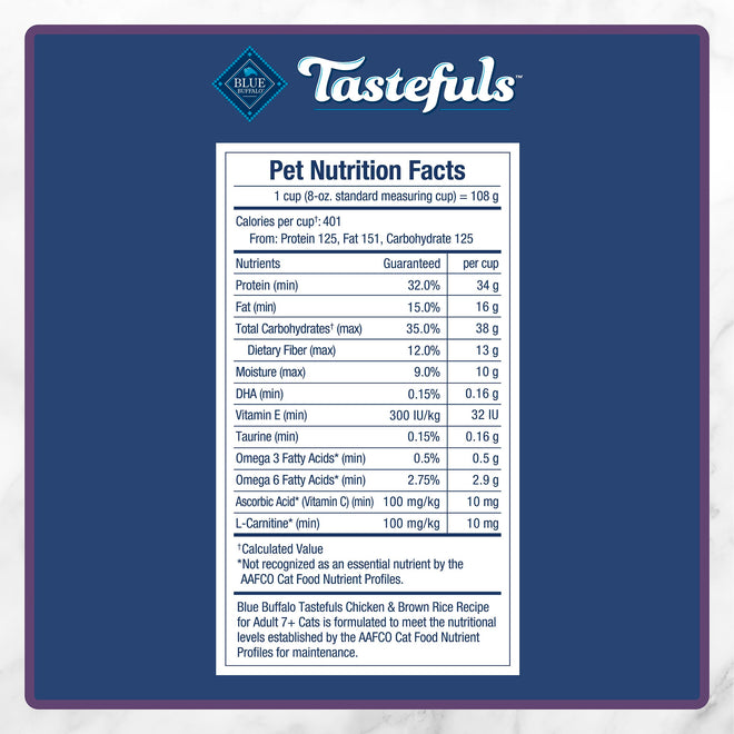 Blue Buffalo Tastefuls Chicken & Brown Rice Recipe Mature Dry Cat Food for Adult Cats 7+, Real Chicken First, Deliciously Healthy Natural Senior Cat Food with Fish Oil & Natural Ingredients, 3.1kg 🍁 All In One Marketplace Canada