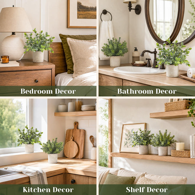 Der Rose 3 Pack Mini Potted Fake Plants Artificial Plastic Eucalyptus Plants for Home Office Desk Farmhouse Room Decor Indoor 🍁 All In One Marketplace Canada