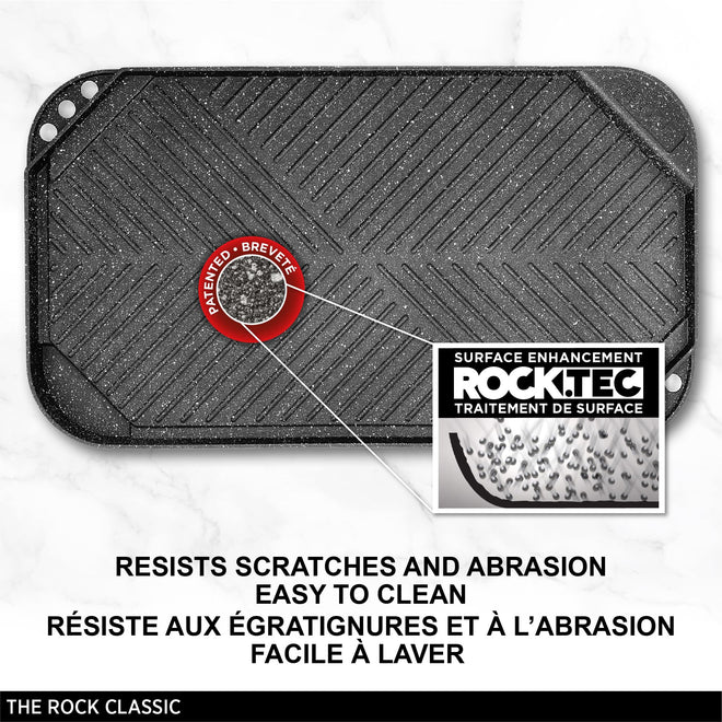 Starfrit The Rock 50x28cm (19.7" x 11") Non-Stick Reversible Grill & Griddle - Durable Forged Aluminum - Oven Safe - PFOA Free - Easy to Clean - Black 🍁 All In One Marketplace Canada