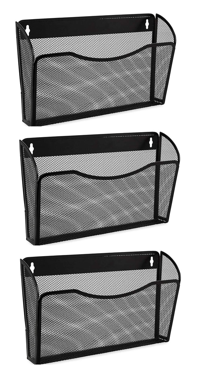 EASEPRES 3 Pack Mesh Wall Mounted File Holder Organizer Metal Hanging Vertical Paper Mails Rack Storage Wire Single Document Filling Holder Pocket for Office and Home, Black 🍁 All In One Marketplace Canada