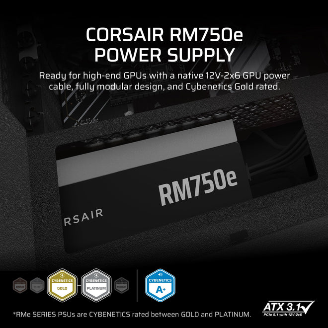 CORSAIR RM750e (2025) Fully Modular Low-Noise ATX Power Supply with 12V-2x6 Cable – ATX 3.1 & PCIe 5.1 Compliant, Cybenetics Gold Efficiency, 105°C-Rated Capacitors, Modern Standby Mode – Black 🍁 All In One Marketplace Canada