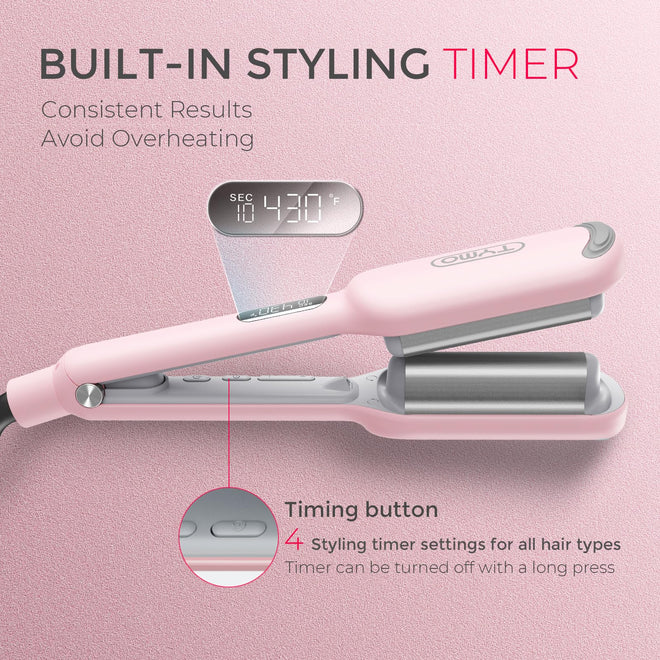 TYMO ROVY Hair Waver Curling Iron, 3-Barrel Ionic Hair Curler with 9 Heat Settings, Beach Waves Crimper for Women, Travel-Friendly, Anti-Scald, Fast Heating, Easy to Use, Pink, 1 inch 🍁 All In One Marketplace Canada