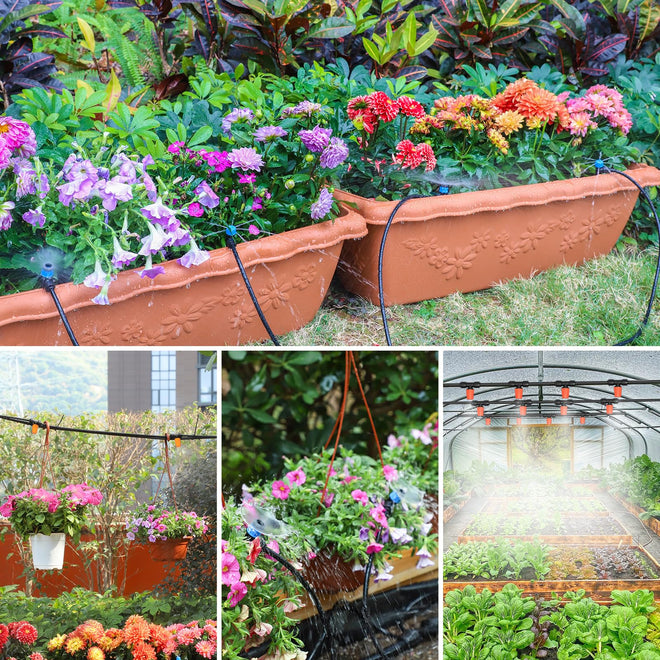 MIXC 101FT Drip Irrigation System, Easy to Setup Automatic Garden System with Anti-UV 1/4" & 1/2" Tubing - Water-Saving Adjustable Nozzles & Sprinklers for Patio, Greenhouse, Raised Bed, Potted Plants 🍁 All In One Marketplace Canada