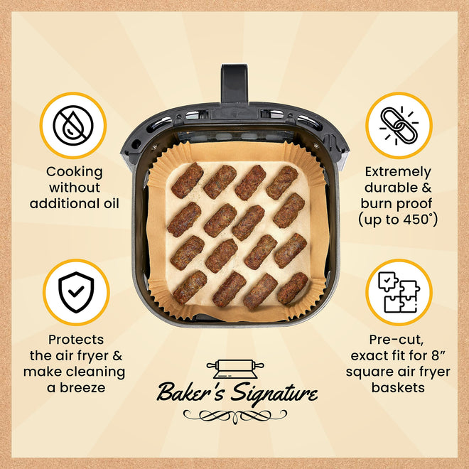 Air Fryer Liners, 125Pcs Disposable Parchment Paper Liners – Non-Stick and Oil Proof for Easy Cleanup – 8” Square for 5-8 qt Basket by Baker's Signature 🍁 All In One Marketplace Canada