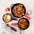 Cast Iron Skillet Set - 8" + 10" + 12"-Inch Pre-Seasoned Frying Pans + Silicone Handle Grip Covers - Indoor/Outdoor, Oven, Grill, Stovetop, BBQ, Fire and Induction Safe Kitchen and Camping Cookware 🍁 All In One Marketplace Canada