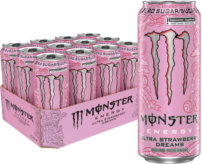 MONSTER ENERGY, Ultra Strawberry Dreams, 473 mL Cans (12 Pack) – Zero Sugar Energy Drink 🍁 All In One Marketplace Canada