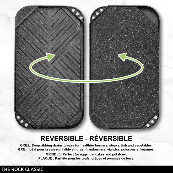 Starfrit The Rock 50x28cm (19.7" x 11") Non-Stick Reversible Grill & Griddle - Durable Forged Aluminum - Oven Safe - PFOA Free - Easy to Clean - Black 🍁 All In One Marketplace Canada
