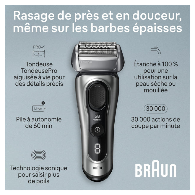 Braun Series 8 Electric Shaver for Men with Precision Long Hair Trimmer, Wet and Dry Electric Razor with Charging Stand and Travel Case, 8517s Galvano Silver 🍁 All In One Marketplace Canada