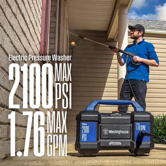 Westinghouse ePX3100v Electric Pressure Washer, 2100 Max PSI 1.76 Max GPM, Built-in Carry Handle, Detachable Foam Cannon, Pro-Style Steel Wand, 3-Nozzle Set, for Cars/Fences/Driveways/Home/Patios 🍁 All In One Marketplace Canada