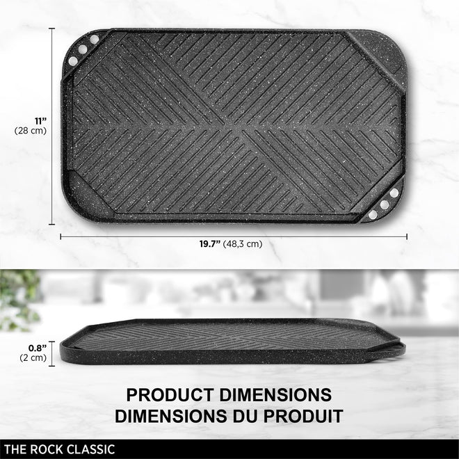 Starfrit The Rock 50x28cm (19.7" x 11") Non-Stick Reversible Grill & Griddle - Durable Forged Aluminum - Oven Safe - PFOA Free - Easy to Clean - Black 🍁 All In One Marketplace Canada