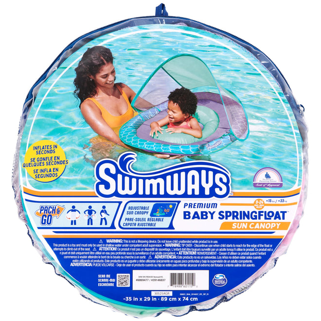 SwimWays Baby Spring Float, Baby Pool Float with Canopy, Swim Training PFD, Swimming Pool Accessories for Babies and Toddlers 9-24 Months, Mermaid 🍁 All In One Marketplace Canada