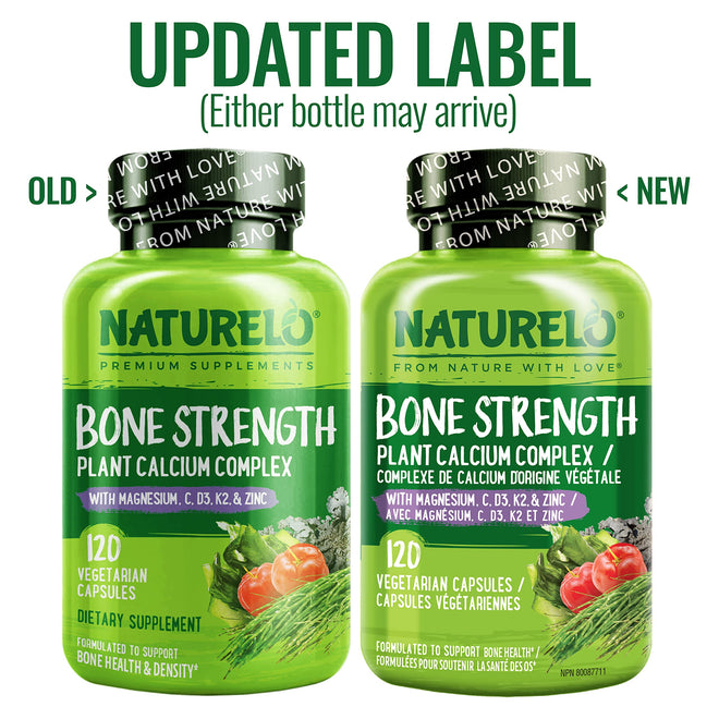 NATURELO Calcium Supplement with Vitamin C, D3, K2, Magnesium & Zinc for Bone Strength, 120 Vegetarian Capsules, with Plant-Based Calcium 600mg, Non-GMO, Soy & Gluten-Free 🍁 All In One Marketplace Canada