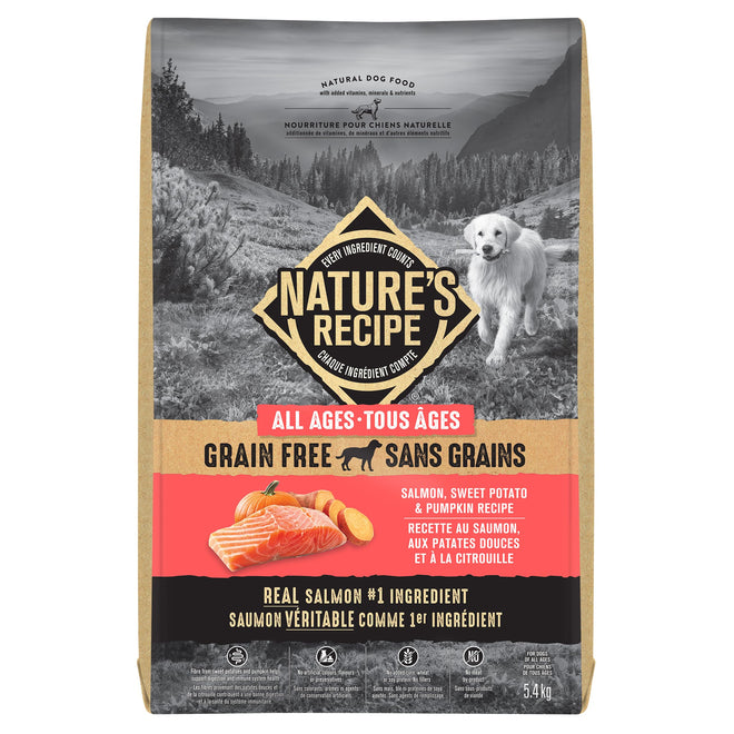 Nature's Recipe Grain Free Natural Dog Food Salmon, Sweet Potato & Pumpkin Recipe 5.4 kg (Pack of 1) 🍁 All In One Marketplace Canada