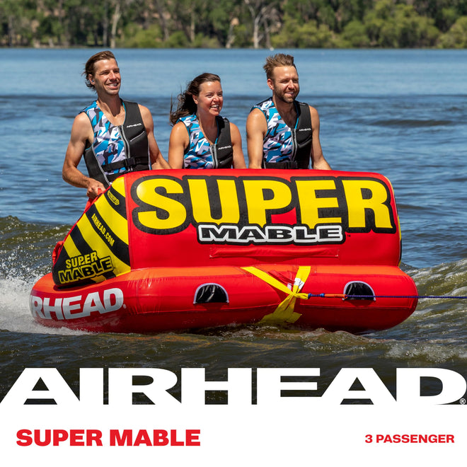 Airhead Super Mable, 1-3 Rider - Inflatable Towable Tube for Boating and Water Sports, Heavy Duty Full Nylon Cover & Zipper with EVA Foam Padding, Easy Inflating & Deflating 🍁 All In One Marketplace Canada