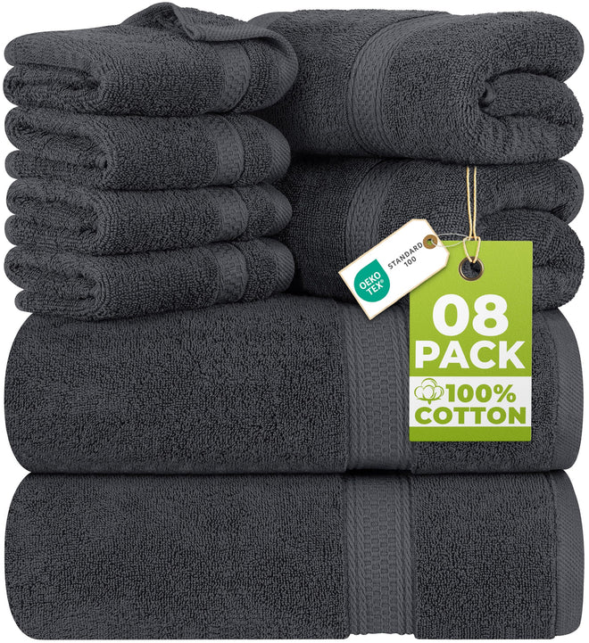 Utopia Towels 8 Piece Premium Towel Set, 2 Bath, 2 Hand, and 4 Wash Cloths, 600 GSM 100% Ring Spun Cotton Highly Absorbent Towels for Bathroom, Gym, Hotel, and Spa, Grey 🍁 All In One Marketplace Canada