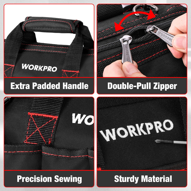 WORKPRO Close Top Wide Mouth Tool Bag Storage Organizer Close Tote, 14" 🍁 All In One Marketplace Canada