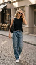 Bezla - Button Front Sleeveless Knit Vest Top In Black