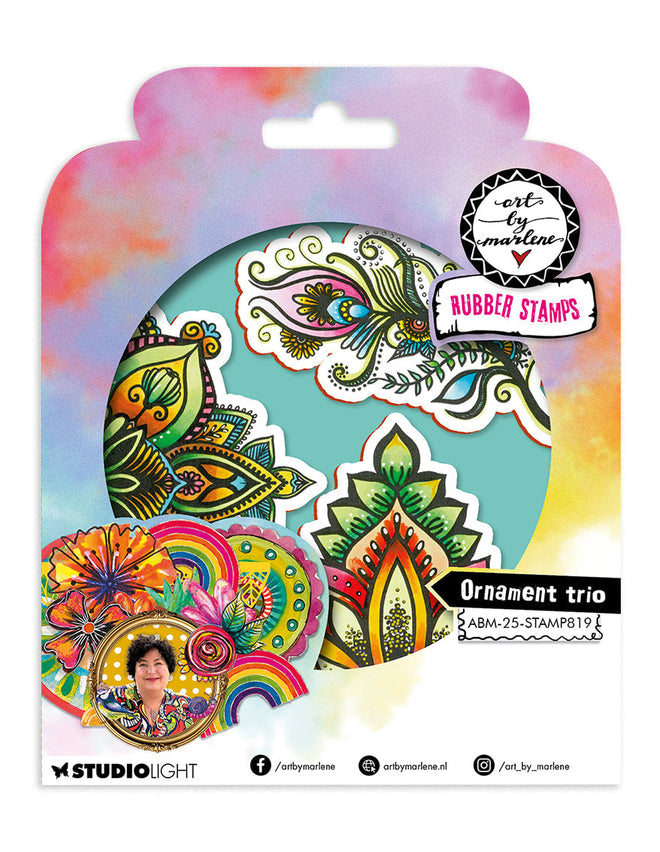 ABM Cling Rubber Stamp Ornament Trio Art by Marlene 3 Pieces