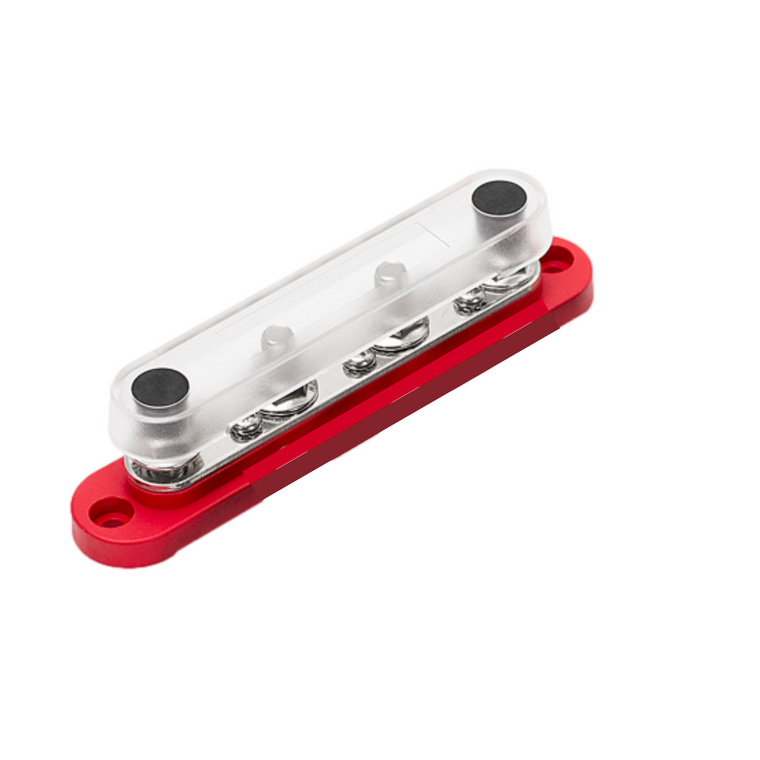 Bus Bar -4X  5/16”Post(M8), 6X #8 Screw, red color with Cover.