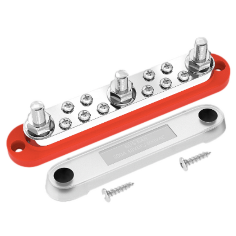 300A Bus Bar -6X  3/8”Post(M10), red color with Cover.