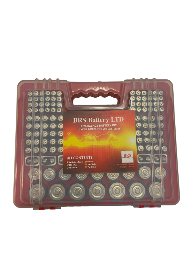 BRS Emergency Battery Kit: 203 Alkaline Batteries + Tester