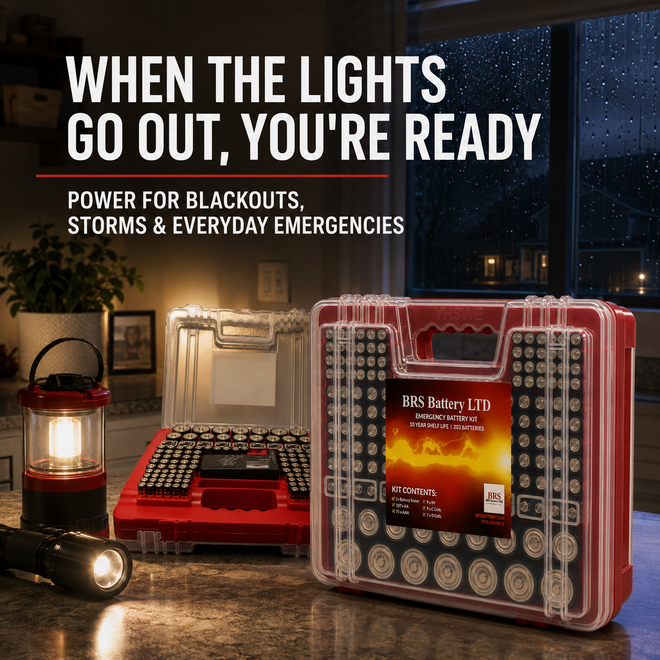 BRS Emergency Battery Kit: 203 Alkaline Batteries + Tester