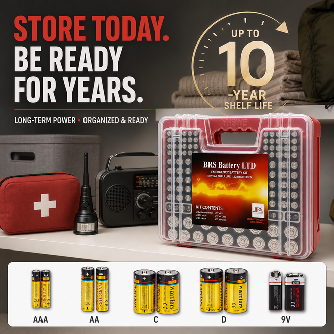 BRS Emergency Battery Kit: 203 Alkaline Batteries + Tester