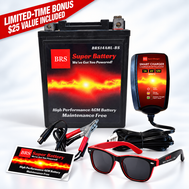 BRS14AHL-BS 30 Day Warranty Battery & Smart Charger / Maintainer Combo Bundle Kit