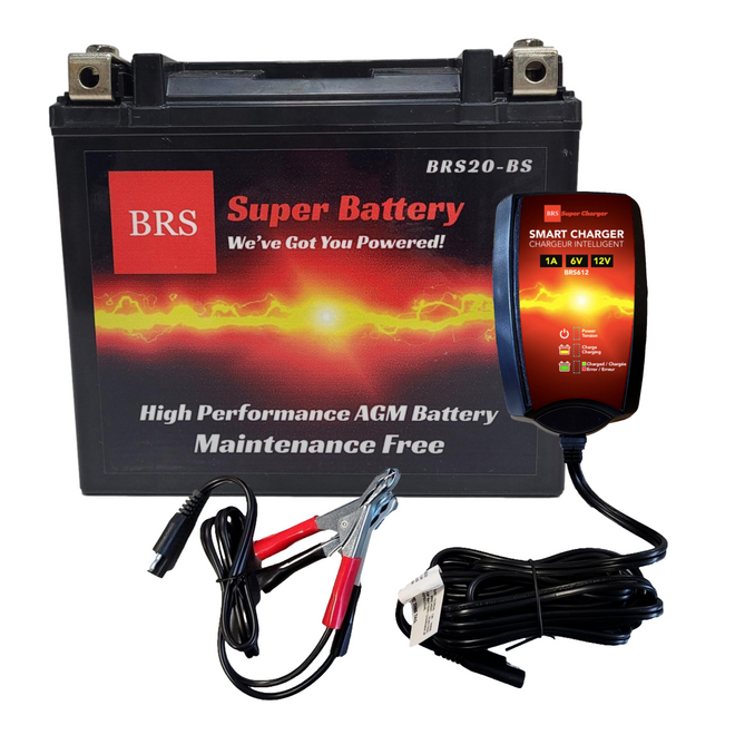 High Performance BRS20-BS 2 Year Warranty & Smart Charger / Maintainer Combo Bundle Kit  12v Sealed AGM PowerSports Battery