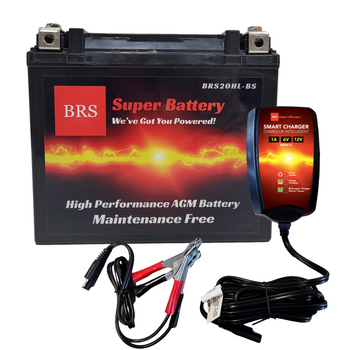 High Performance BRS20HL-BS 2 Year Battery & Smart Charger / Maintainer Combo Bundle Kit 12v Sealed AGM PowerSports Battery